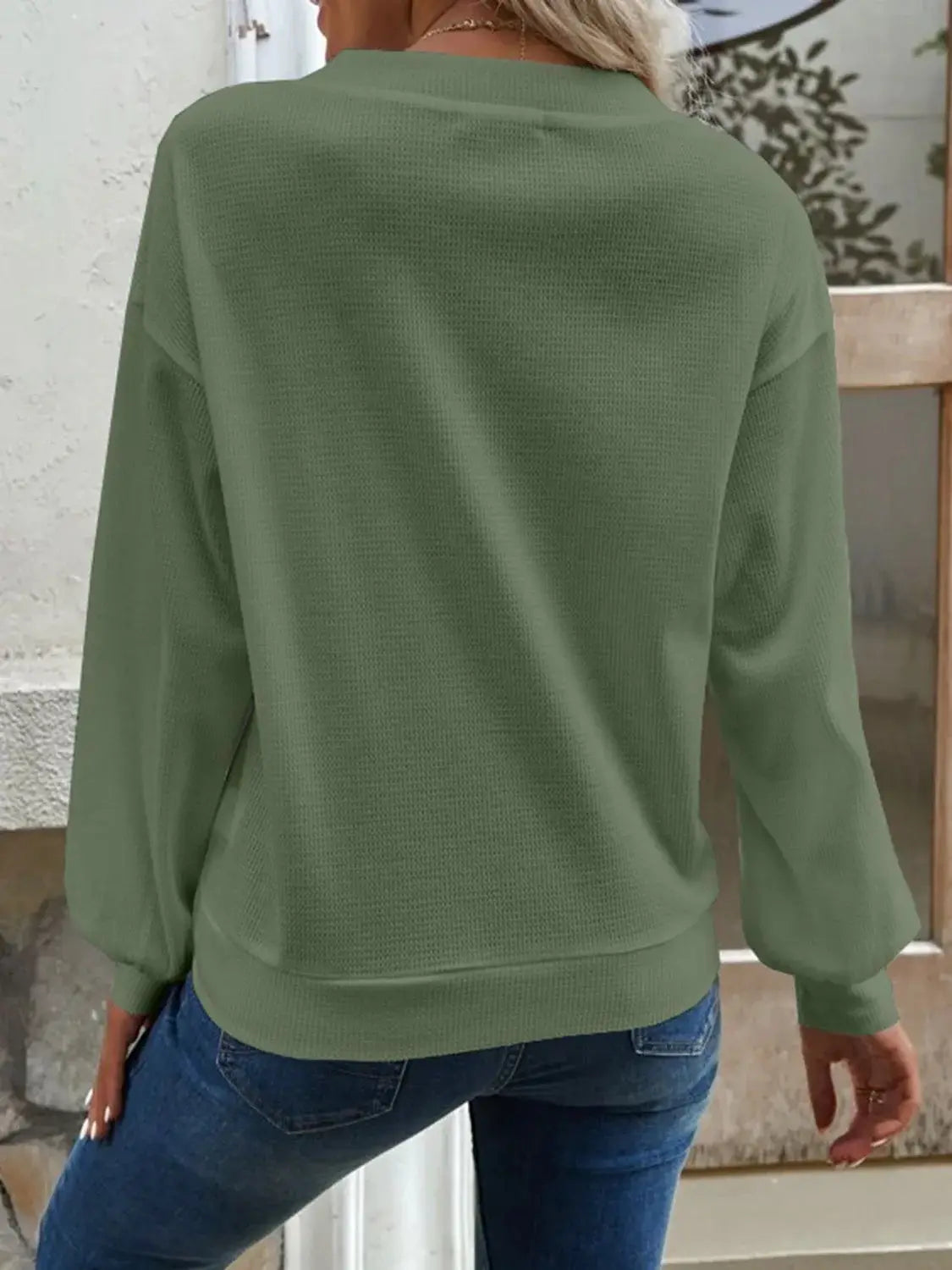 V-Neck Dropped Shoulder Blouse - Trendsi - Flyclothing LLC