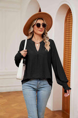 Notched Neck Flounce Sleeve Blouse - Trendsi