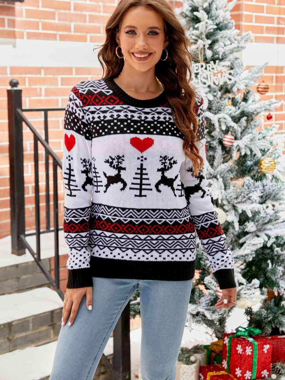 Christmas Round Neck Sweater - Trendsi - Flyclothing LLC