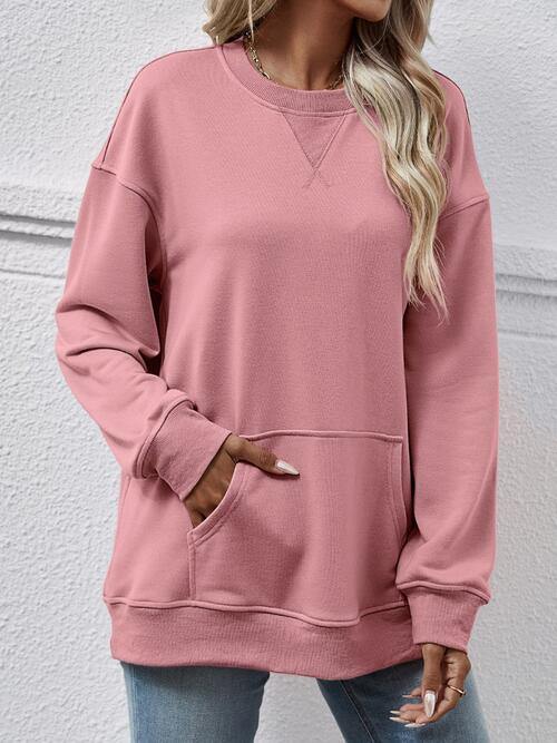 Round Neck Long Sleeve Sweatshirt - Trendsi