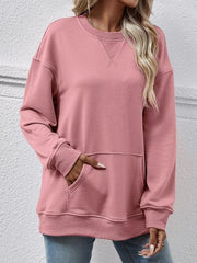Round Neck Long Sleeve Sweatshirt - Trendsi