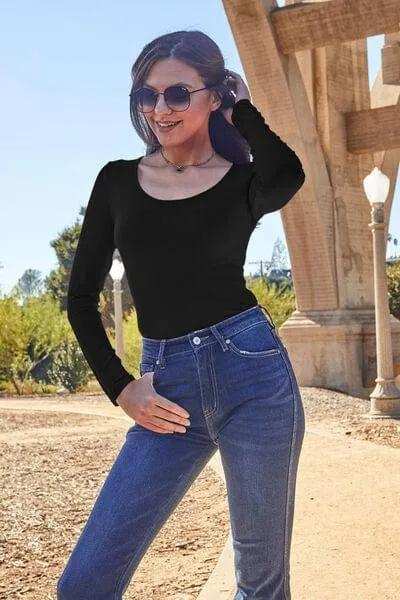 Basic Bae Full Size Round Neck Long Sleeve Bodysuit - Trendsi - Flyclothing LLC
