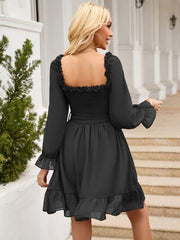 Tie Front Ruffle Hem Smocked Dress - Trendsi