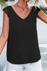 Lace Detail Eyelash Trim V-Neck Tank - Trendsi - Flyclothing LLC