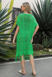 V-Neck Short Sleeve Fringe Hem Knit Dress - Flyclothing LLC