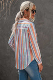 Striped Button-Up Curved Hem Shirt with Breast Pocket - Trendsi - Flyclothing LLC