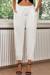 Drawstring Paperbag Waist Cropped Joggers - Trendsi - Flyclothing LLC