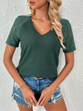 Lace Detail V-Neck Short Sleeve T-Shirt - Trendsi - Flyclothing LLC