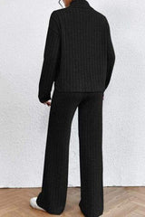 Mock Neck Dropped Shoulder Top and Pants Set - Trendsi - Flyclothing LLC