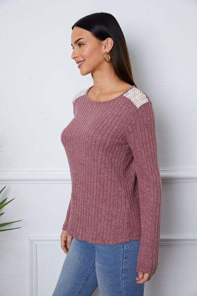 Lace Detail Long Sleeve T-Shirt - Trendsi - Flyclothing LLC