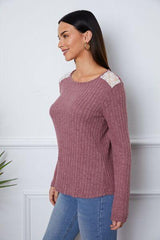 Lace Detail Long Sleeve T-Shirt - Trendsi