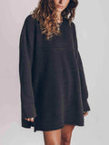 Openwork Round Neck Long Sleeve Slit Sweater - Trendsi - Flyclothing LLC