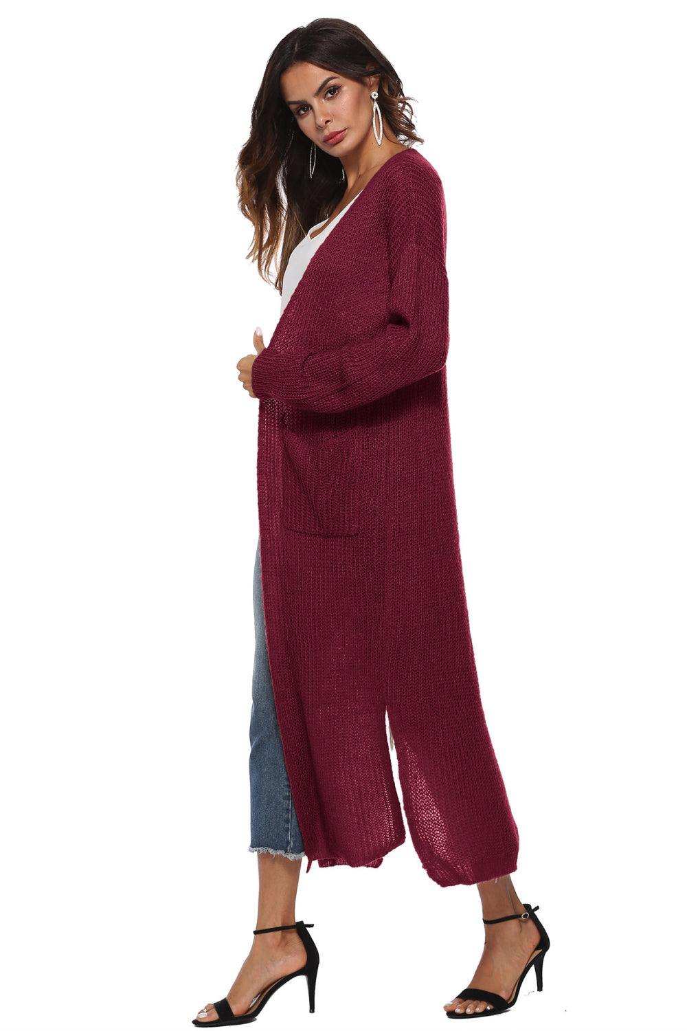 Long Sleeve Open Front Buttoned Cardigan - Trendsi - Flyclothing LLC