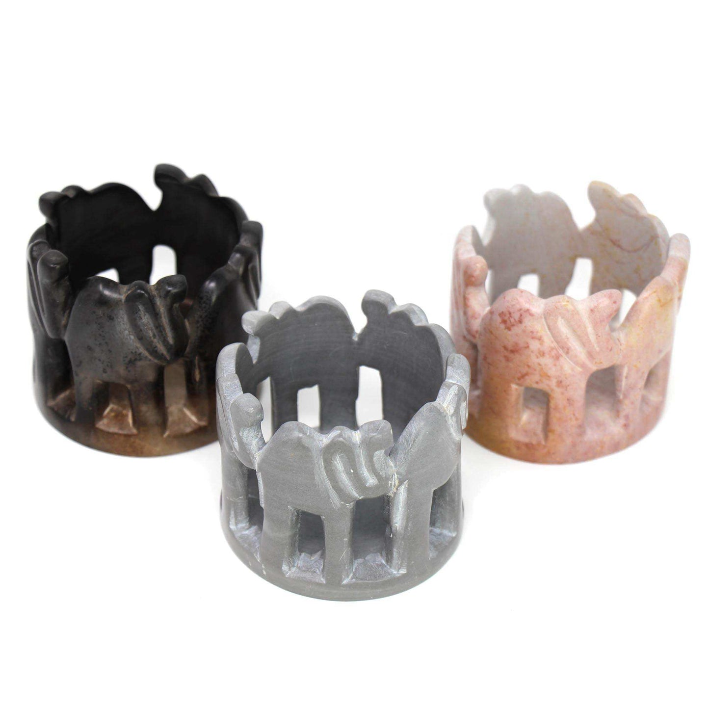 Circle of Elephants Soapstone Sculpture, 3 to 3.5-inch - Light Natural Stone - SMOLArt - Flyclothing LLC