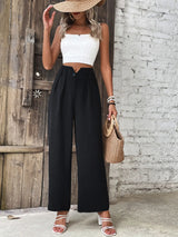 Ruched High Waist Straight Leg Pants - Trendsi - Flyclothing LLC