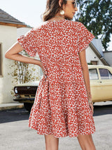 Leopard Short Flounce Sleeve Tiered Dress - Trendsi - Flyclothing LLC