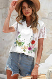 Floral Graphic Scalloped V-Neck Top - Trendsi - Flyclothing LLC