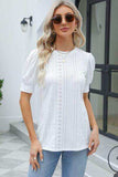 Openwork Round Neck Short Sleeve Blouse - Trendsi - Flyclothing LLC