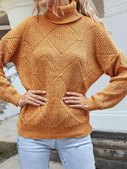 Geometric Turtleneck Long Sleeve Sweater - Trendsi