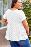 Plus Size Eyelet Round Neck Short Sleeve Blouse - Trendsi - Flyclothing LLC