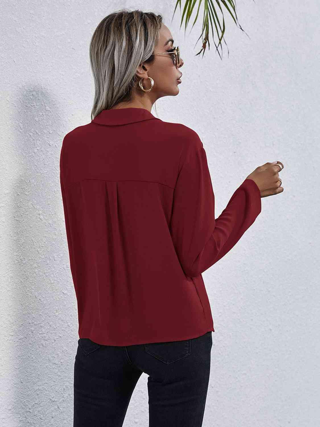 Collared Neck Button Down Shirt - Trendsi