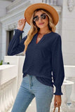 Eyelet Notched Lantern Sleeve T-Shirt - Trendsi - Flyclothing LLC