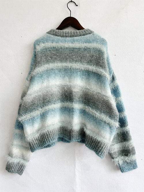 Striped Round Neck Long Sleeve Sweater - Trendsi - Flyclothing LLC