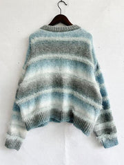 Striped Round Neck Long Sleeve Sweater - Flyclothing LLC