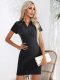 Johnny Collar Short Sleeve Bodycon Dress - Trendsi - Flyclothing LLC