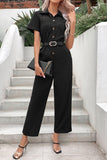 Collared Neck Short Sleeve Jumpsuit - Trendsi