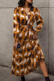Printed Tied Pocketed Lantern Sleeve Dress - Trendsi - Flyclothing LLC