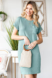 Ribbed Round Neck Short Sleeve Dress - Trendsi