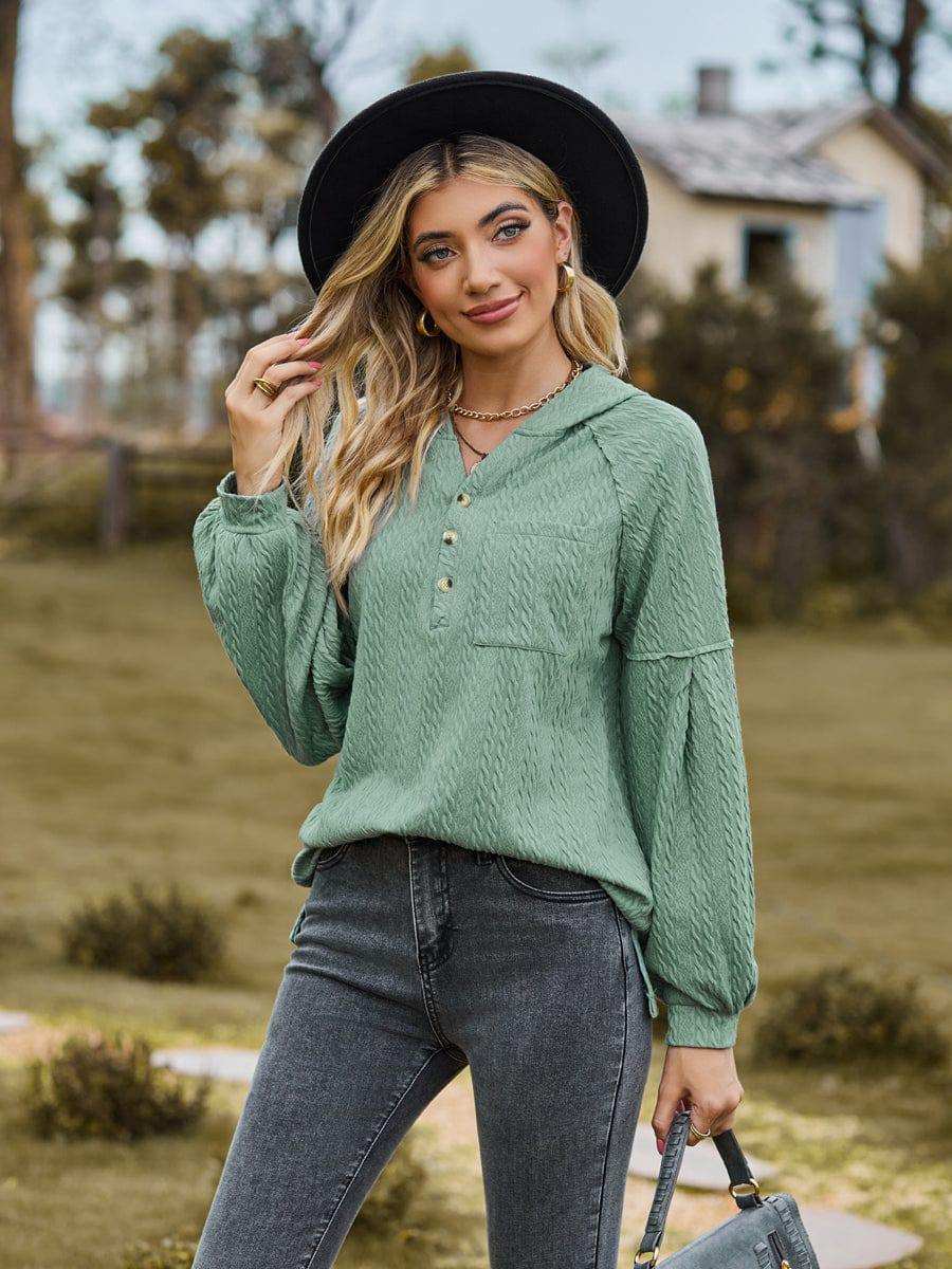 Cable-Knit Dropped Shoulder Hoodie - Trendsi - Flyclothing LLC