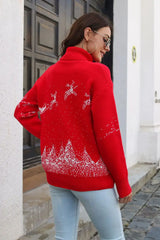 Reindeer & Snow Pattern Turtle Neck Pullover Sweater - Trendsi - Flyclothing LLC