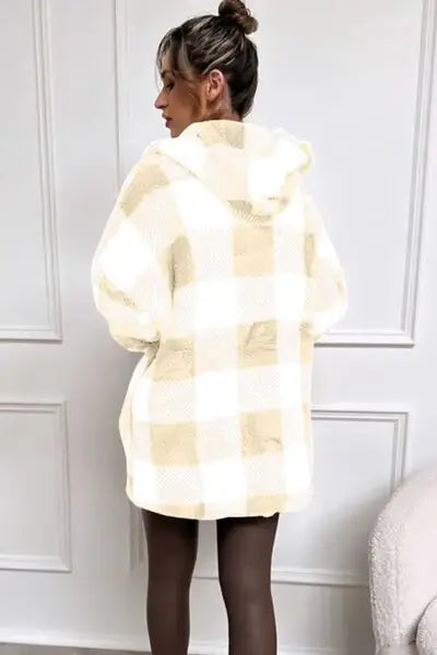 Double Take Full Size Plaid Long Sleeve Hooded Coat - Trendsi - Flyclothing LLC
