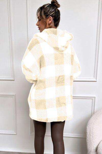 Double Take Full Size Plaid Long Sleeve Hooded Coat - Trendsi - Flyclothing LLC