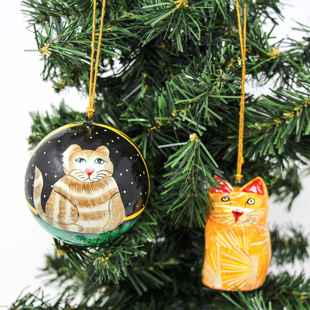 Handpainted Cat Ornaments, Set of 2 - Asha Handicrafts - Flyclothing LLC