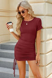 Drawstring Round Neck Short Sleeve Dress - Trendsi