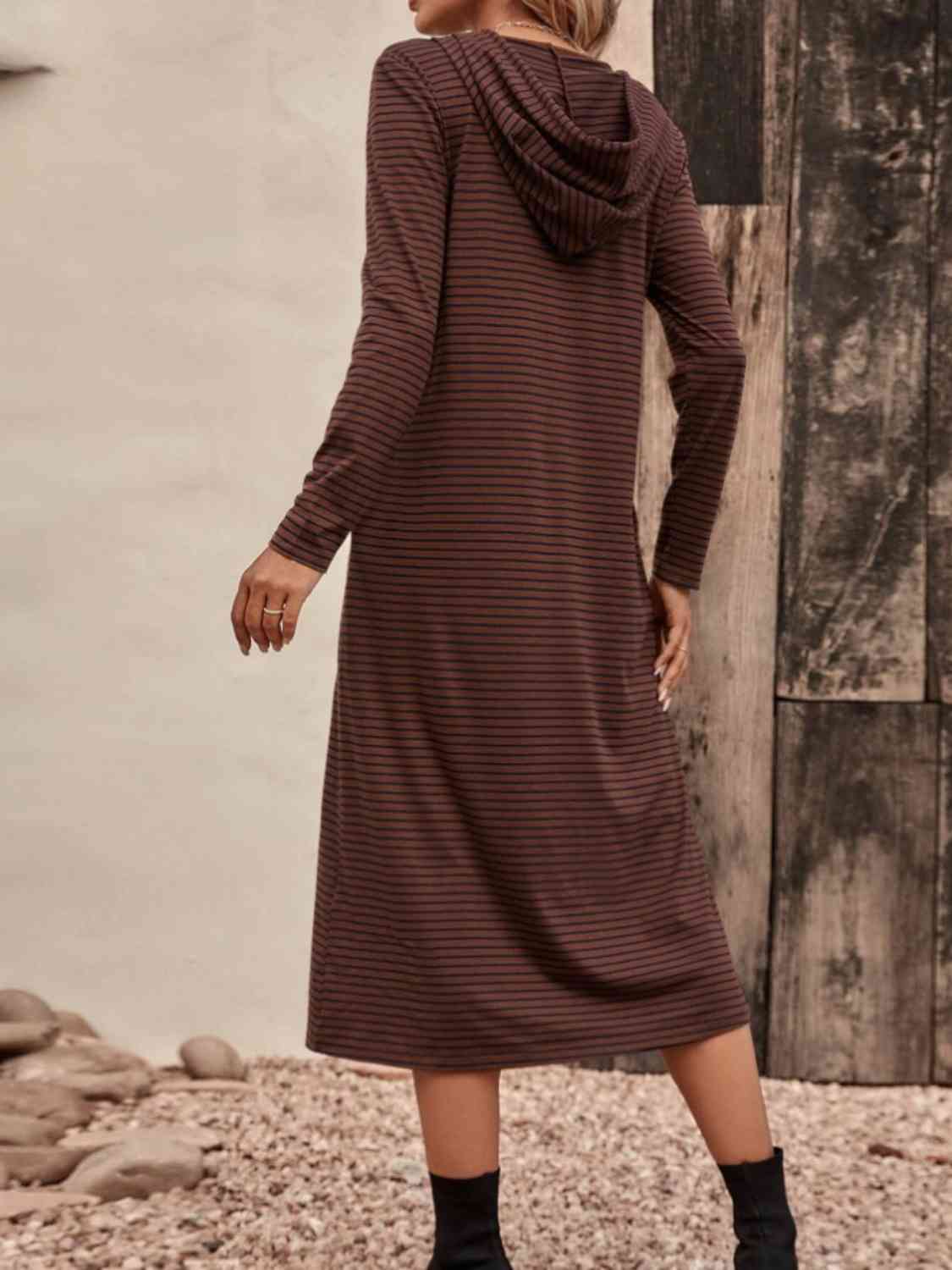 Striped Zip Front Hooded Dress - Trendsi - Flyclothing LLC