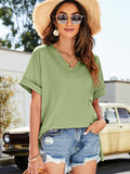 High-Low Side Slit V-Neck Tee - Trendsi