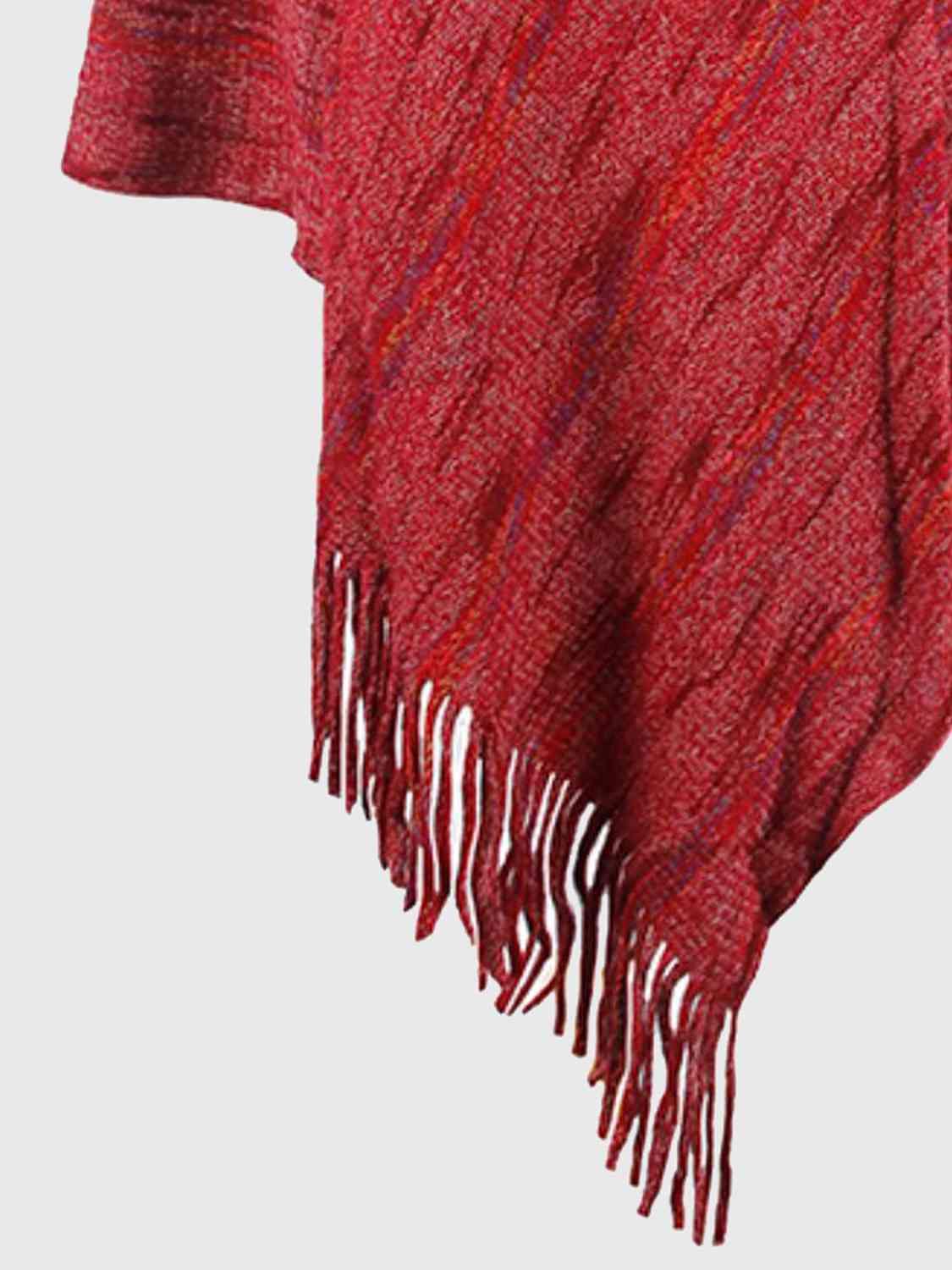 Fringe Hem Hooded Poncho - Trendsi