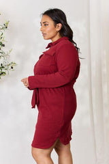 Culture Code Full Size Tie Front Half Zip Long Sleeve Shirt Dress - Trendsi