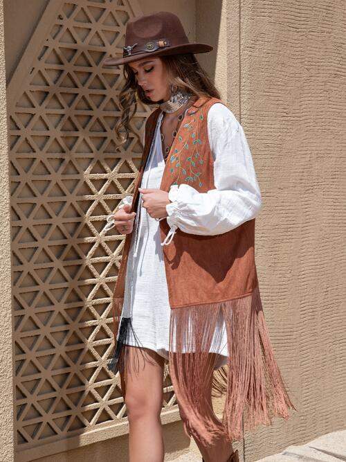 Fringe Hem Open Front Vest - Trendsi - Flyclothing LLC