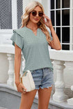 Eyelet Notched Short Sleeve T-Shirt - Trendsi - Flyclothing LLC
