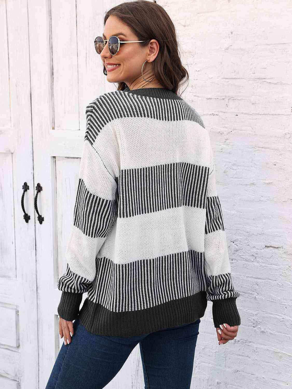 Full Size Round Neck Drop Shoulder Sweater - Trendsi - Flyclothing LLC