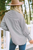 Striped Lantern Sleeve Collared Shirt - Trendsi - Flyclothing LLC