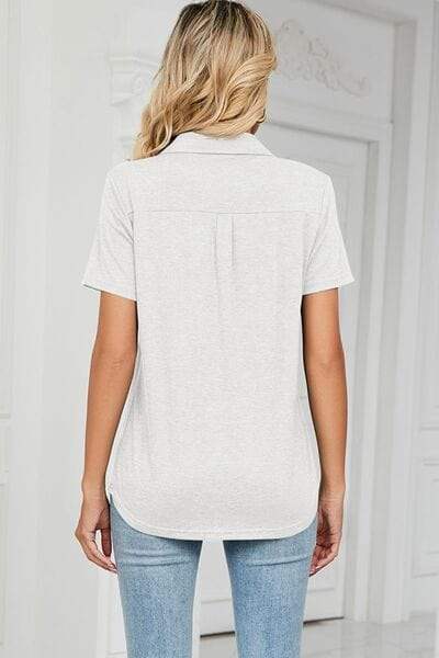 Johnny Collar Short Sleeve Blouse - Trendsi - Flyclothing LLC