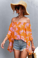 Floral Bell Sleeve Off-Shoulder Blouse - Trendsi