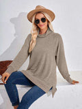 Contrast Mock Neck Long Sleeve T-Shirt - Trendsi - Flyclothing LLC