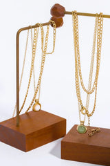 Copper 14K Gold Pleated Round Shape Aventurine Pendant Necklace - Trendsi - Flyclothing LLC